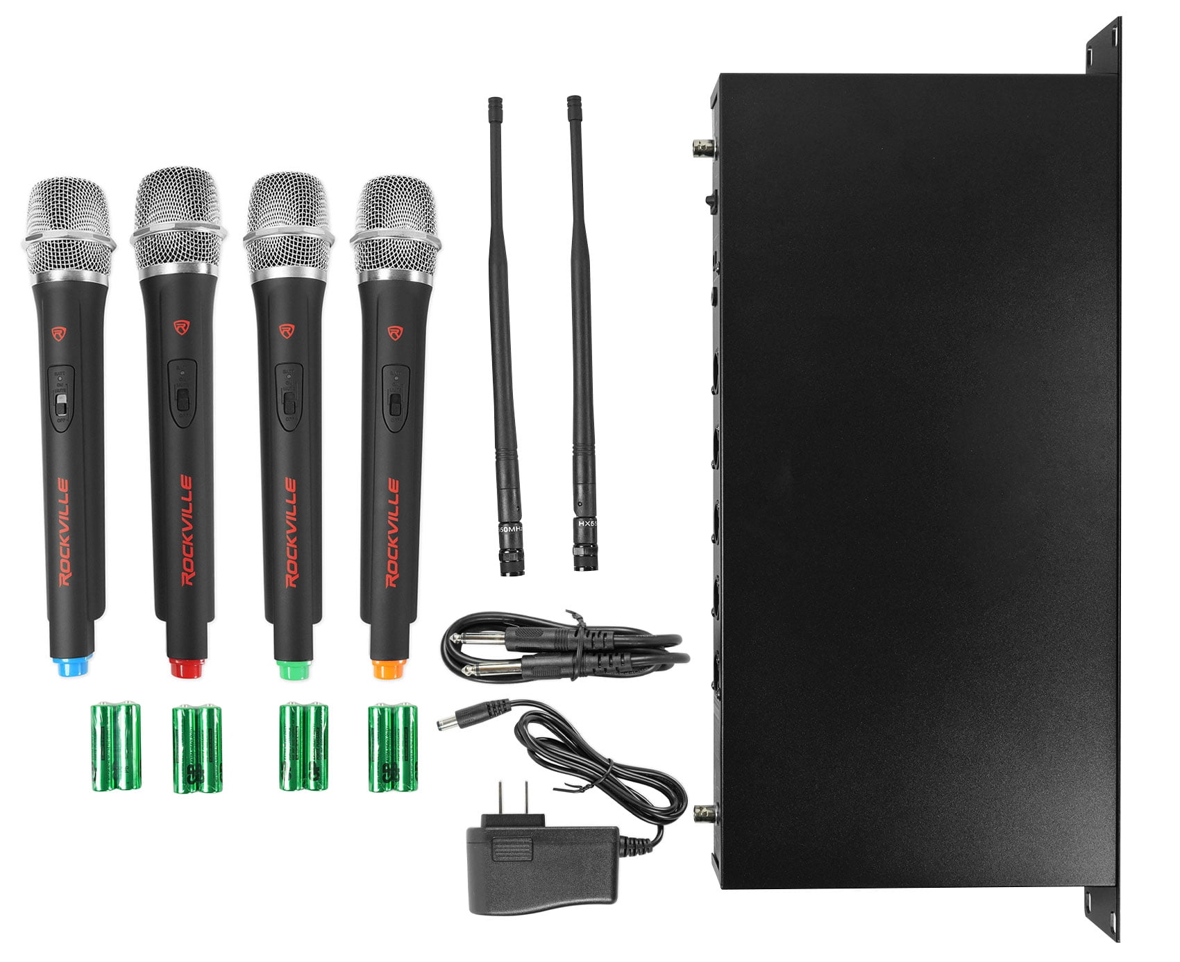 Rockville RWM4401UH QUAD UHF 4 Wireless HandHeld Microphone System w/LCD Display