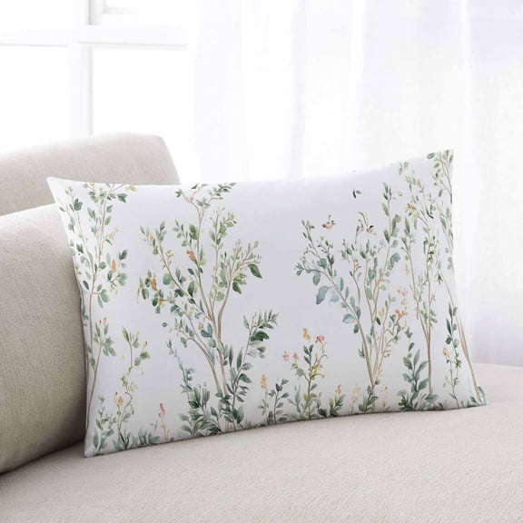 Sage Green Trees Throw Pillow Cover, Pillowcase Protectors with Zipper, Breathable Decorative Lumbar Pillow Case Cover, Green Eucalyptus Leaves Pillow Shams for Couch Sofa 12x20Inch