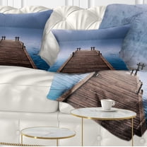 Designart Wooden Pier under Foggy Sky - Seascape Throw Pillow - 12x20