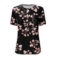 thumbnail image 4 of Gibobby Blusa Casual Para Mujer Blusa de manga corta con cuello en O y botones estampados de flores a la informal para mujer（Negro， XL), 4 of 5