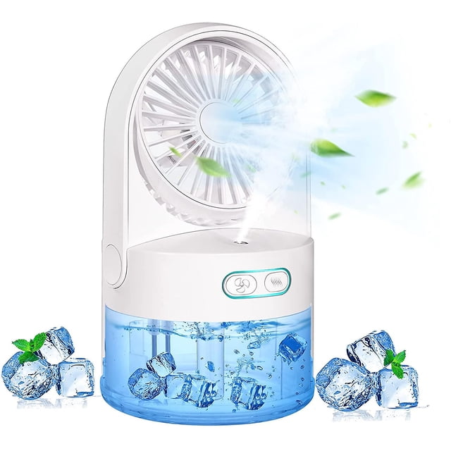 Ventilador de nebulización de mesa, pequeño ventilador de escritorio personal con tanque de agua grande de 300 ml