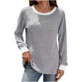 thumbnail image 2 of QSXADF Women's Long Sleeve Shirts Fall Flowy Hem Tunics Ribbed Knit Crew Neck Long Sleeve Button Down Shirt Top Stretch Comfy Layering Women Fall Winter Tops, 2 of 6
