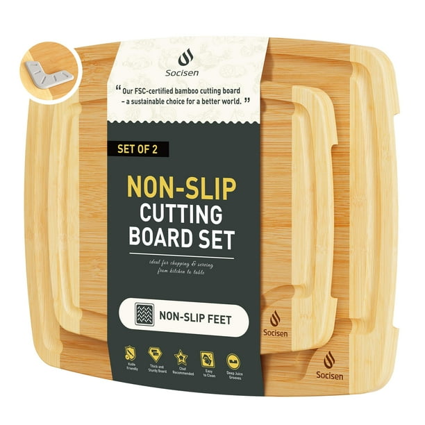 Juego de tablas de cortar Socisen Bamboo sobre fregadero con patas antideslizantes