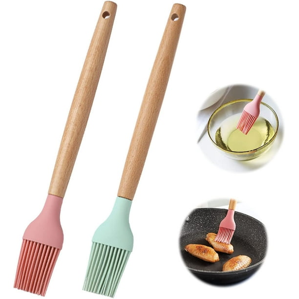 Silicon Basting Brush 2 Pack Wooden handle High Temperature Resistance Silicone Grill Brush Soft Bristle Kitchen Silicon Brush Suitable For Sauce Marinades Cooking BBQ 10.6x1.4inch T01 Ormromra DLM888...