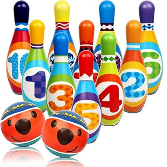 DEBGFS Kids Bowling Set 10 Pins and 2 Balls for Kids and Toddlers Soft Bowling Set 10 Multi-Colored Outdoor Educational Toys for Children