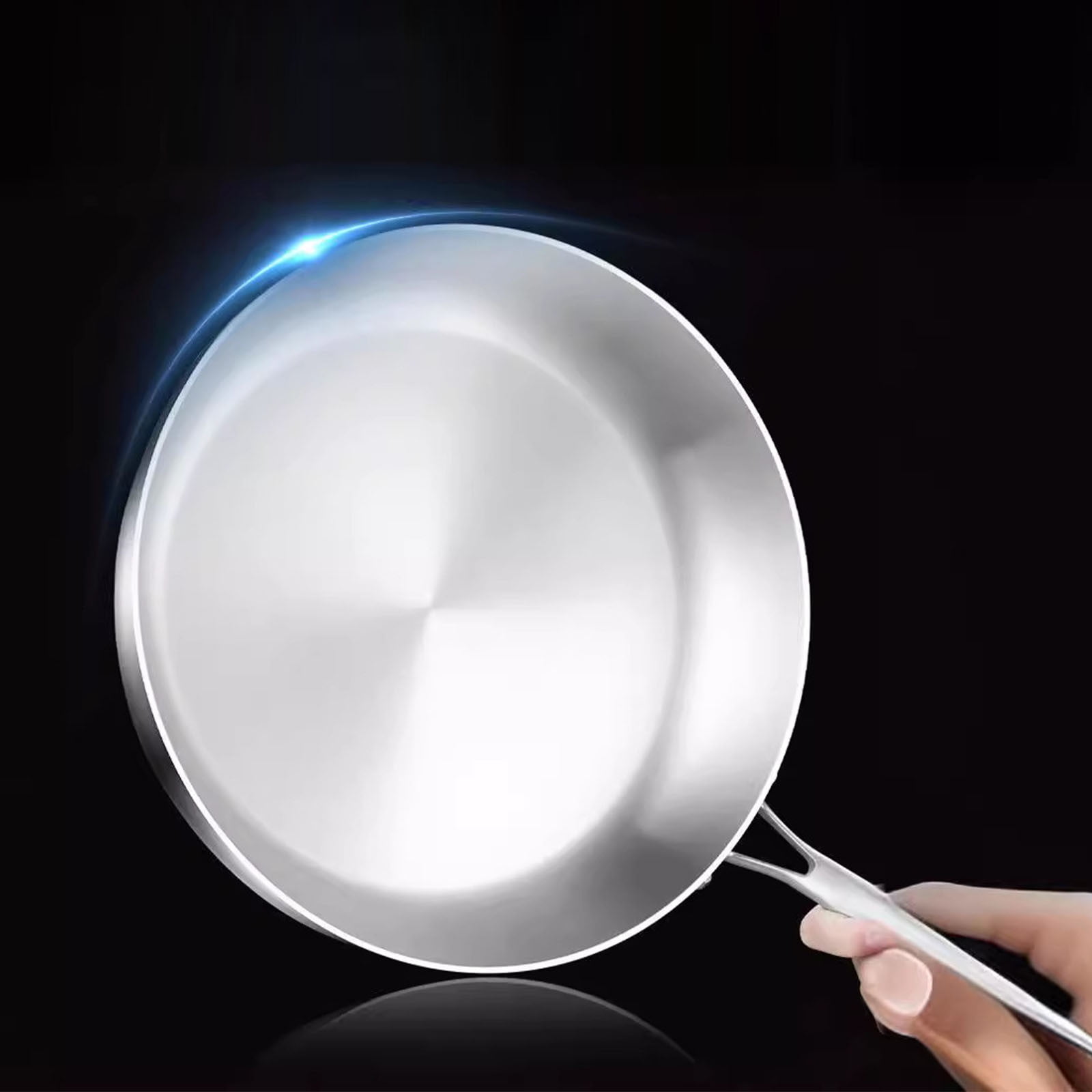 304 Stainless Steel Frying Pan, Three-Layer Flat-Bottomed Cookware for Even Heat Distribution, Non-Stick Uncoated Design, Kitchen Gift Pot