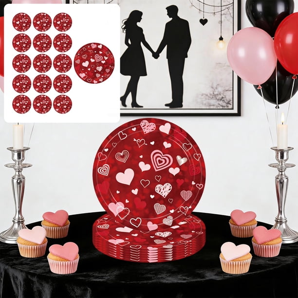 CaiYueKe Valentine's Day Party Supplies Disposable Paper Plates Cups Napkins Set Heart Theme Tableware for Romantic Dinner Celebration Decorations