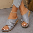 thumbnail image 2 of Slides for Women Open Toe Buckle Strap Wedge Sandals Casual Slip on Slippers with Arch Support Summer Footwear Blue Size 6, 2 of 7