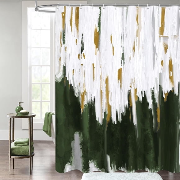 Rideaux de Douche Vert Olive pour Décoration de Salle de Bain Chic Moderne Abstraite, Rideau de Douche en Tissu Vintage Graffiti, Style Peinture à l'Huile Coups de Pinceau, 72 x 72