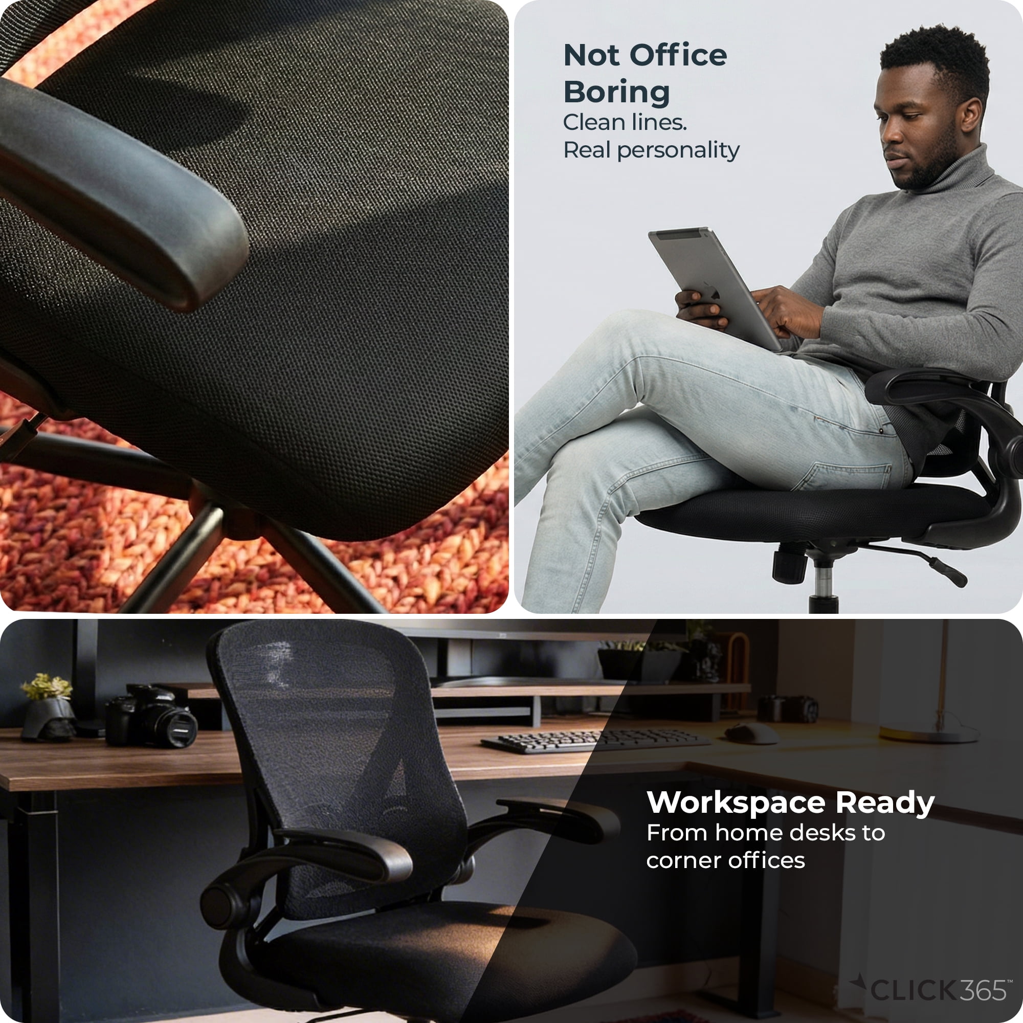 Click365 AeroCore M200 Adult Mesh Mid Back Indoor Residential Ergonomic Office Chairs Hardware Kit, Black