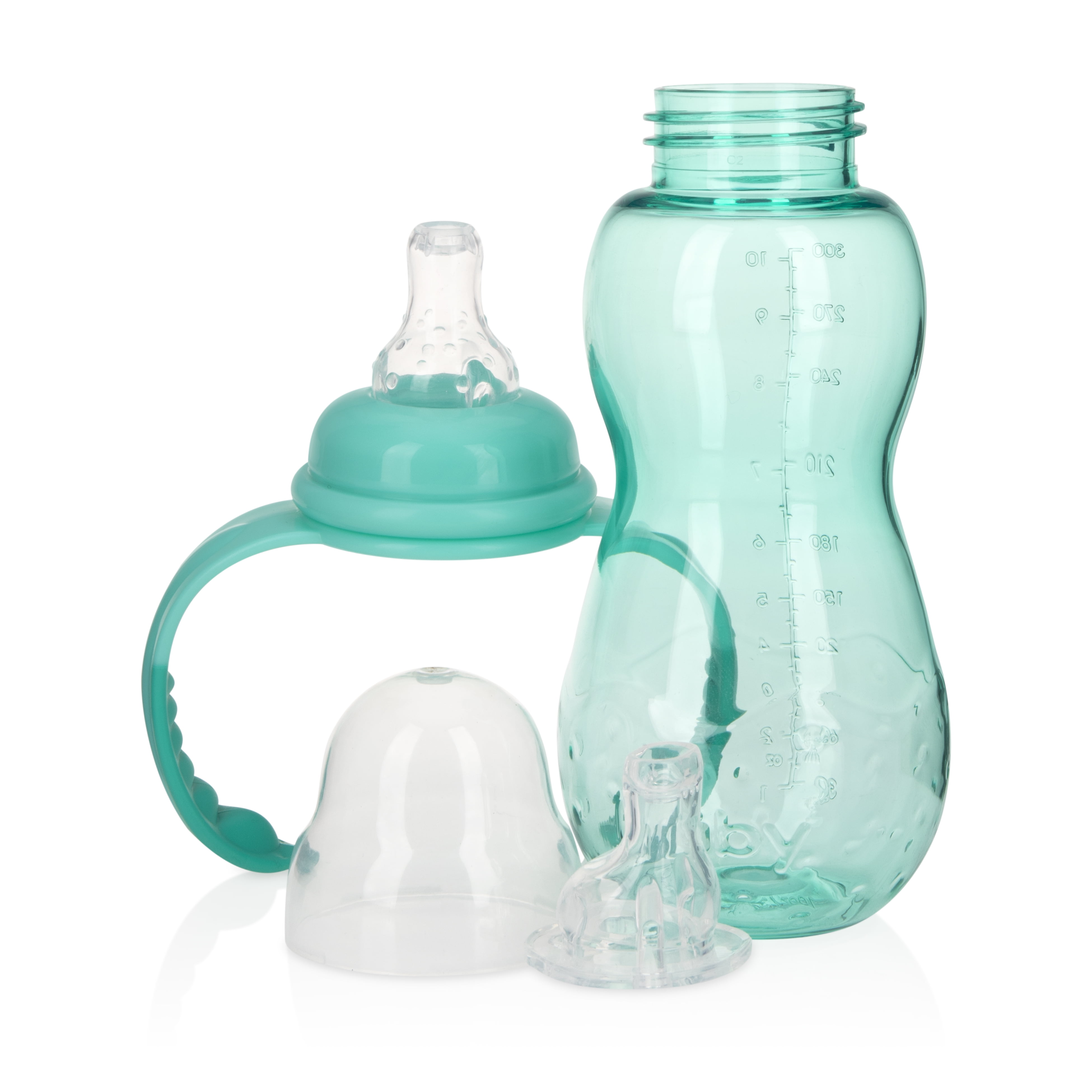 (3 pack) Nuby Bottle-to-Soft Spout Sippy Cup Non-Drip Standard Neck Baby Bottle, 10 fl oz