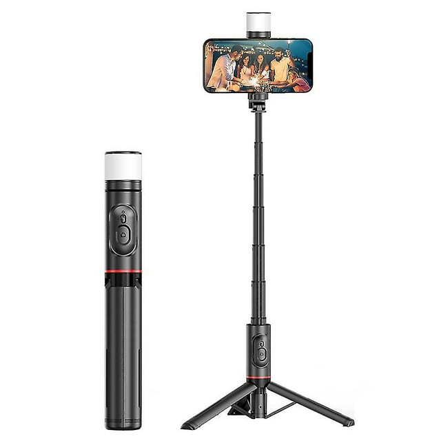 Q12s Extendable Selfie Stick Aluminum Alloy Tripod Stand With Fill Light And Wireless Bluetooth Remote Control Tripod Stand - Black