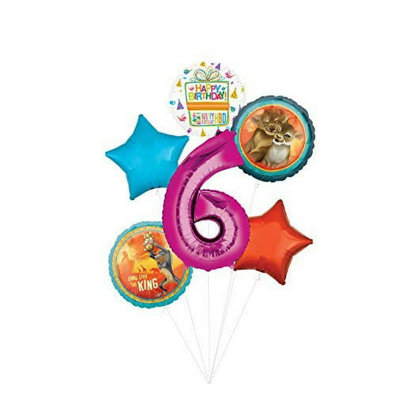 Lion King Party Supplies 6th Birthday Balloon Bouquet Decorations - Pink Number 6