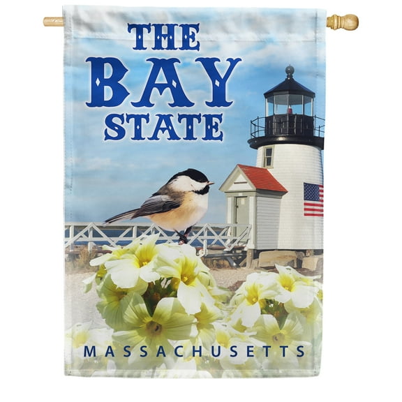 America Forever Massachusetts State House Flag- 28 x 40 inches- Massachusetts Black-Capped Chickadee USA Regional Yard Outdoor Decorative Double Sided Flag