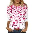 thumbnail image 2 of Fartey Women's Plus Size Valentines Day Tops Cute Heart Print Crew Neck Shirts Slim Fit 3/4 Sleeve Tunic Top Fashion Valentine's Pink Blouses 2025 S-5XL, 2 of 5