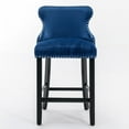 thumbnail image 4 of Bar Stools Set of 2, Velvet Upholstered Bar Stools with Chrome Nailhead Trim and Wooden Legs, Contemporary Tufted Button Wing-Back Chairs for Kitchen Island Pub, Blue, 4 of 8