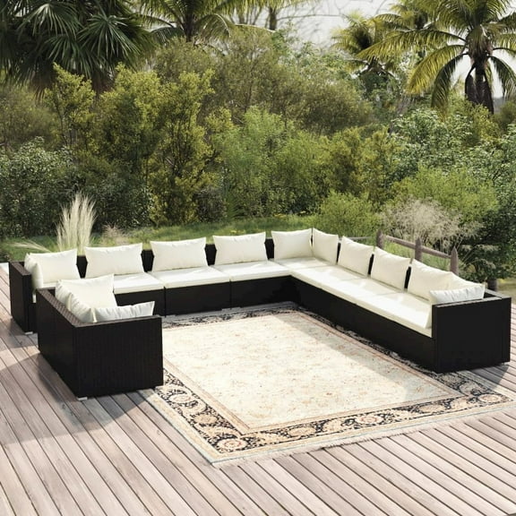 vidaXL 11 Piece Patio Lounge Set with Cushions Black Poly Rattan