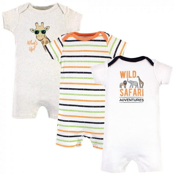 Hudson Baby Infant Boy Cotton Rompers, Wild Safari, 0-3 Months