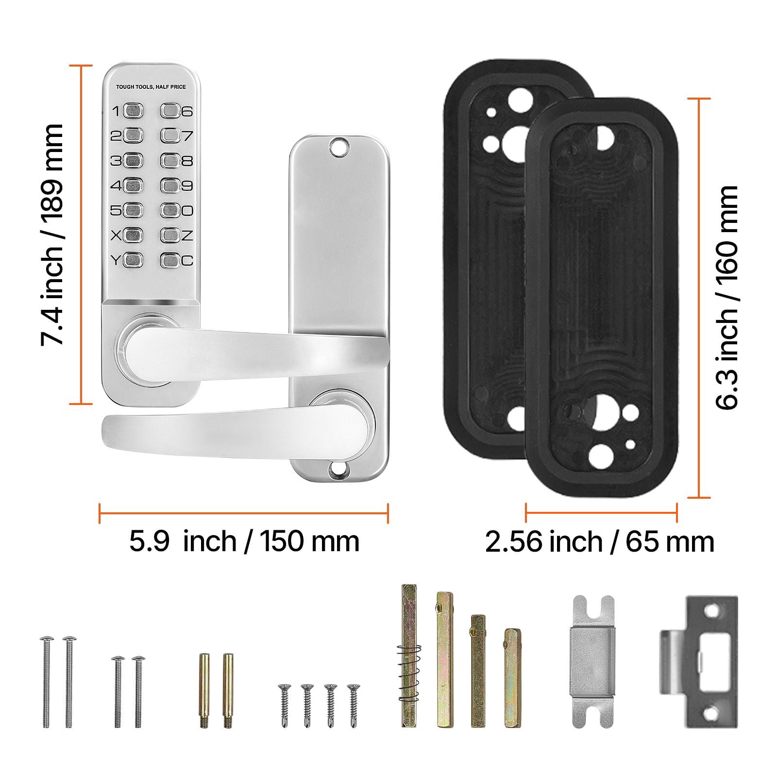 Mechanical Combination Door Lock Gen2 Adjustable Handles Surface Mount 1.4-2.5 Inch Door Compatibility Zinc Alloy No Batteries Gate Garden Garage