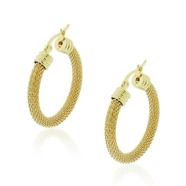EDFORCE Stainless Steel Yellow GoldTone Mesh Classic Hoop Earrings
