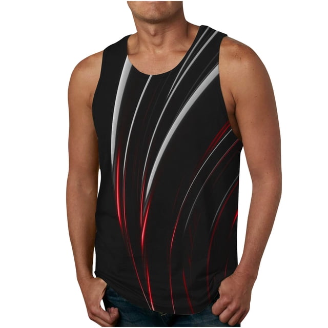 Qertyioot Nouveau Débardeur Sport à Col Rond pour Homme d'Été Ample avec Imprimé Caractéristiques