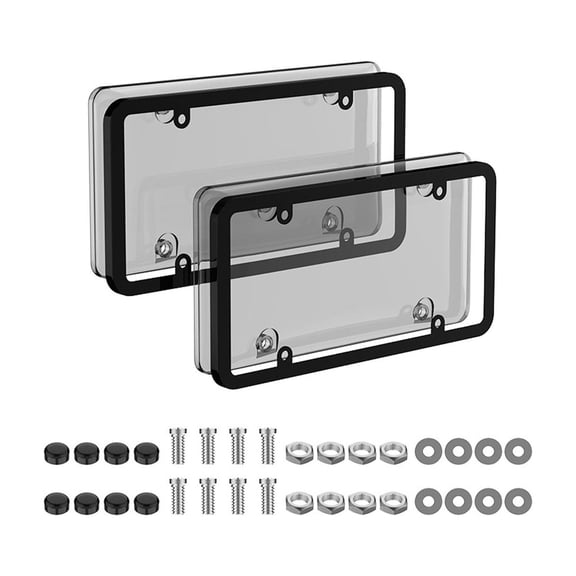 Car License Plate Protector, 2-Pack Clear Cover and Frame Weather-Resistant ABS Kit for Standard US Plates, Car, SUV(Gray)