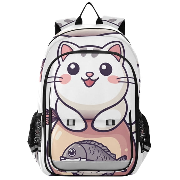 FORMRS Unisex School Backpack 17" Student Travel Bag with Laptop Compartment, White Cute Cat