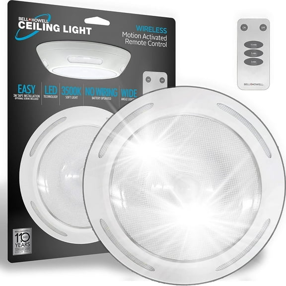 Bell   Howell Wireless Ceiling Light Fixture - LED, 300 Lumens, 3500K, Remote, Motion