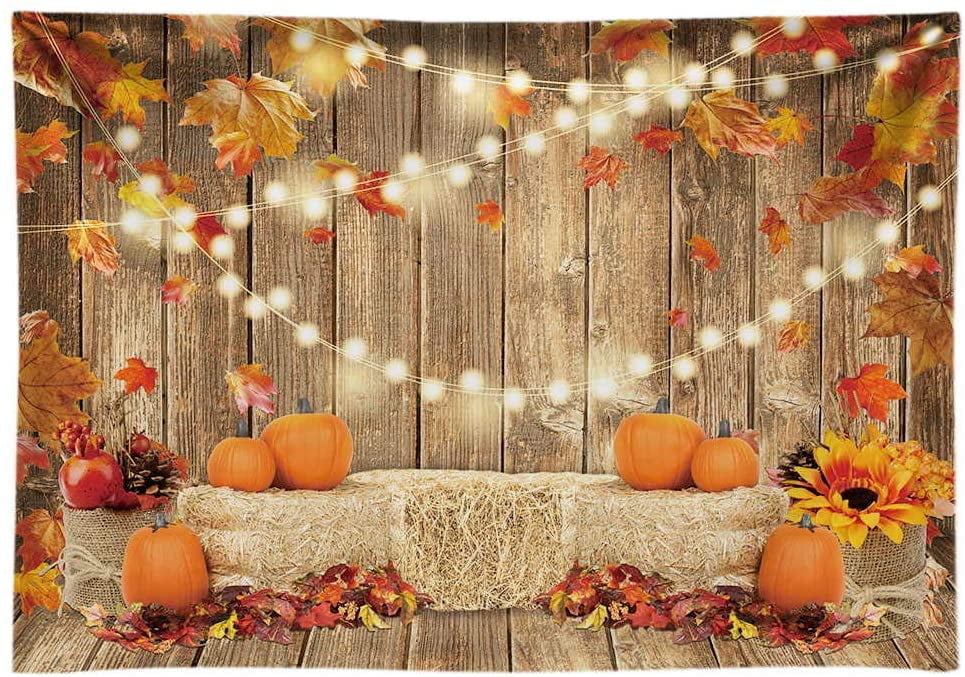 YOITEA 7x5FT Soft Fabric Fall Pumpkin Photography Backdrop Autumn