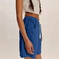 thumbnail image 4 of Ecqkame Shorts for Women Summer Dressy Casual High Waisted Work Shorts Elastic Waist Solid Color Drawstring Shorts with Pockets 02-Blue 02-02-Blue, 4 of 7