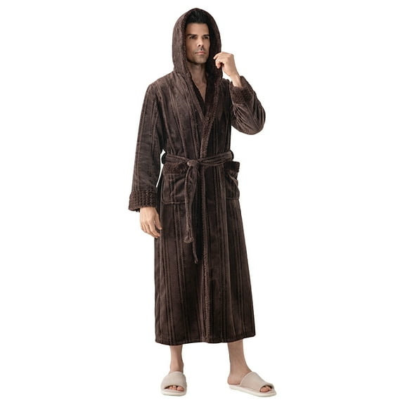 FNFYFH Mens Womens Long Plush Robe Soft Fleece Jacquard Robes Cozy Warm Hooded Housecoat Belted Spa Bathrobe with Pockets