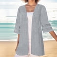 thumbnail image 2 of Wang6 Womens Plus Size Cardigan Trendy Half Sleeve Open Front Shirts Elegant Fall V Neck Solid Tops Outerwear Grey S, 2 of 5