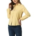 thumbnail image 4 of INSPIRE CHIC Women's Button Down Roll-up Long Sleeves Lapel Collar Shirts S Yellow, 4 of 6