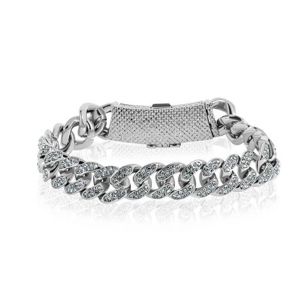 JeenMata Pulsera de eslabones cubanos de metal blanco para hombre - Joyería elegante y elegante