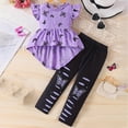 thumbnail image 2 of HCNTES Baby Girl 2 Piece Clothes Set Short Sleeve Top + Drawstring Pants Casual Dailywear Spring Summer Kids Girls School Outfits 3T 4T 5T 6T(F02-Purple,4-5 Years), 2 of 9