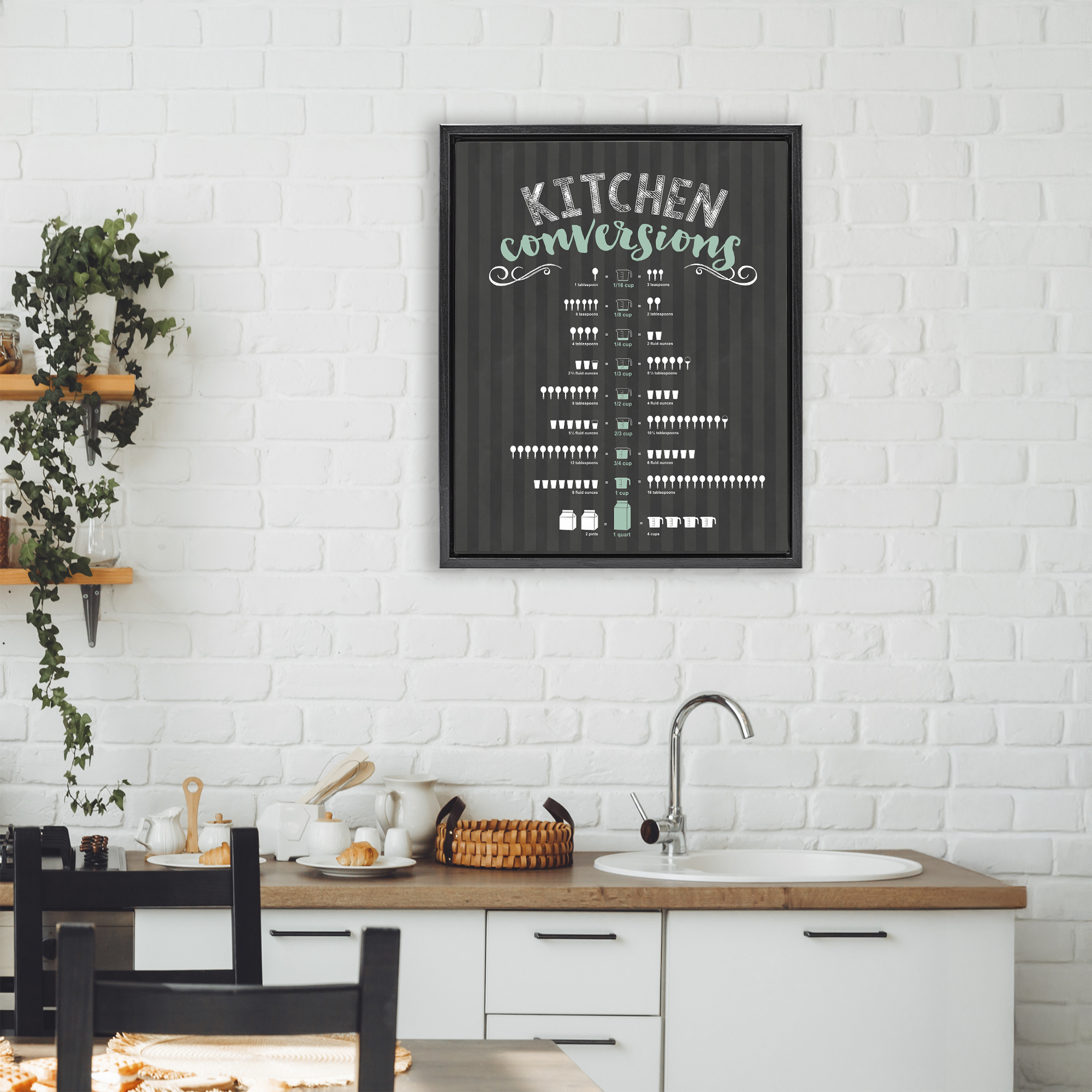 Kitchen Conversions Black & Green Black Framed Floater Canvas Wall Art, design by Lettered and Lined