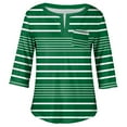 thumbnail image 4 of ADSSDQ Plus Size Tops For Women 4X-5X With Pocket 3/4 Sleeves Striped T-Shirt Compression Shirts Woman V Neck Tunic Tops Loose Fit Elbow Length Retro Fall Sweatshirts Army Green XL, 4 of 5