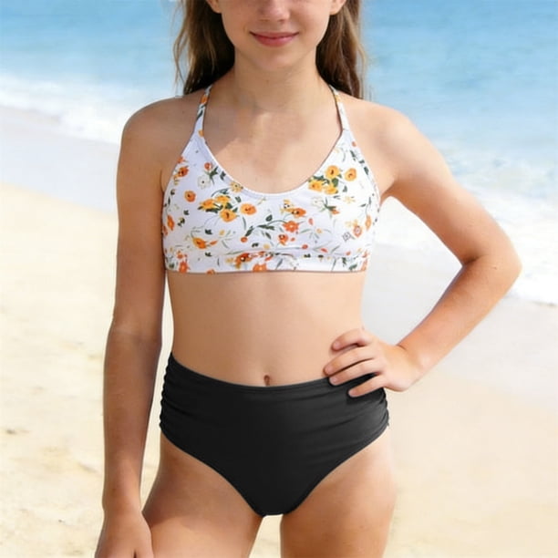 Odeerbi Traje de Baño de Entrenamiento de Una Sola Pieza de Impresión Del Corazón de Las Niñas de 8-13 Años Traje de Baño de Surf de Playa Seco Rápido Traje de Baño Sin Mangas de Verano