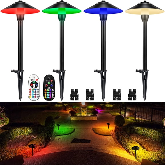SUNVIE RGBW Low Voltage Pathway Lights 3W Color Changing Landscape Lighting 12-24V Multi-Color Waterproof for Patio Garden Walkway Holiday, 4 Pack