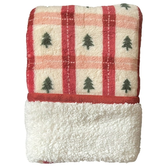 Cuddle Duds Trees with Red & Pink Plaid Sherpa Fleece Micro Plush Throw Blanket