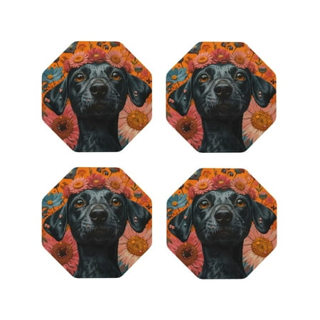 

Kdxio Sunflower Black Dog Funny Coasters 4 Pcs Leather Coasters Housewarming Gifts Protect Furniture from Water Marks Scratch and Damage