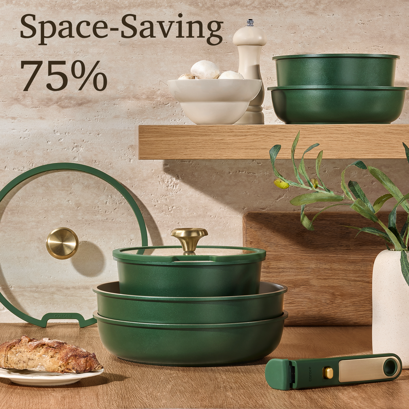Carote 21-Piece Nonstick Cookware Set with Detachable Handles, Green photo 6