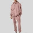 thumbnail image 2 of Dagegui 2 Pc Mens Sweatsuits Winter Long Sleeve Pullover Tracksuits Solid Color Hoodie Sweatshirts with Kangaroo Pocket Casual Sweatpants Match Sets Pink M, 2 of 9