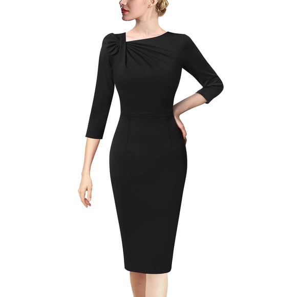 Funda para lápices con cuello de lazo asimétrico plisado para vestido VFSHOW