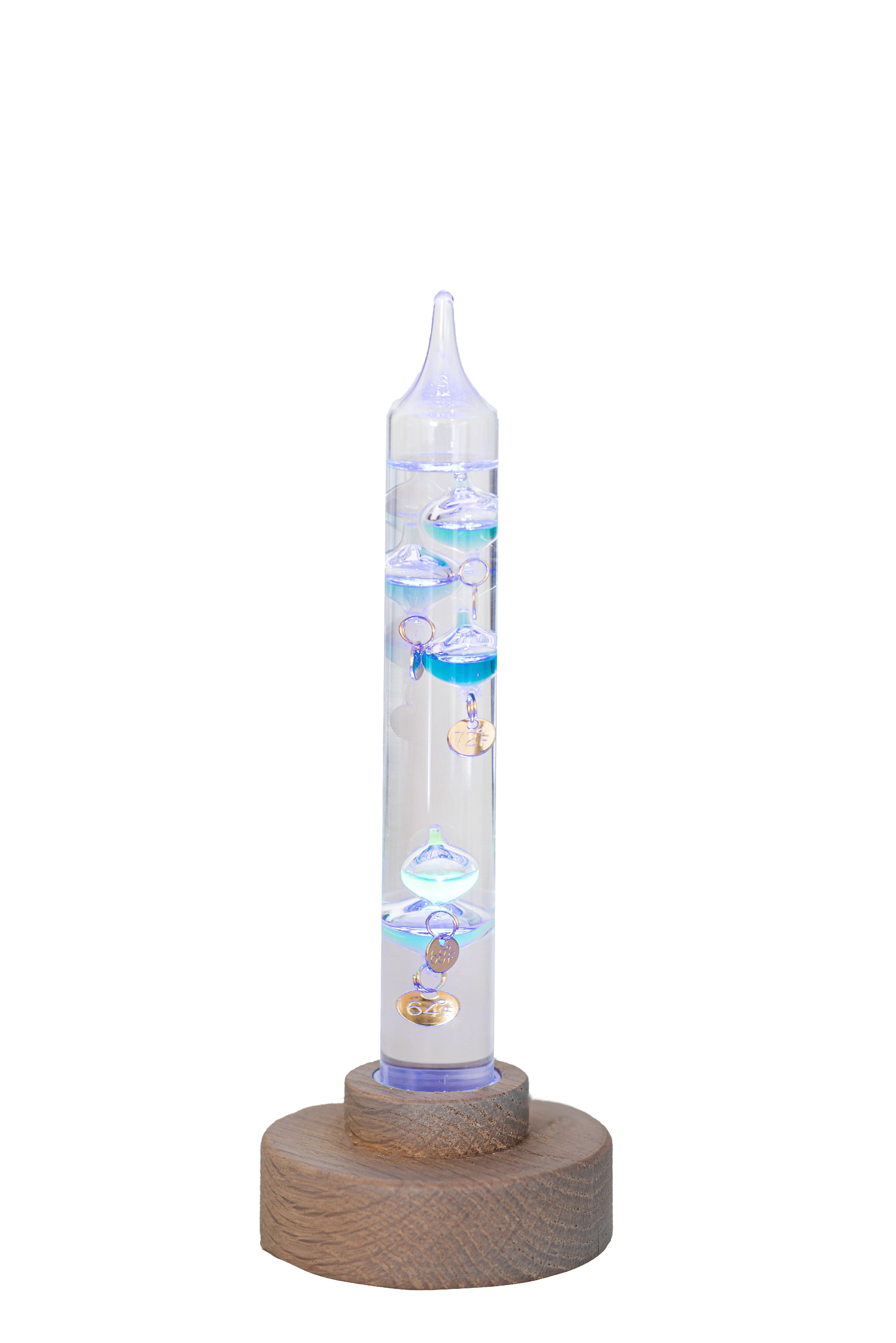 Global Village Glass Studios 7 Inch Glass Galileo Thermometer with Blue LED Light