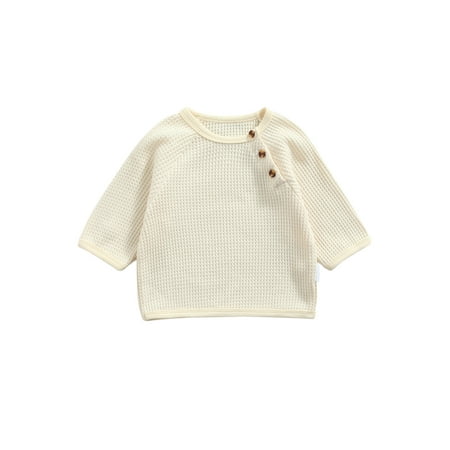 

Binpure Kids Pullover Solid Color Round Neck Long Sleeve Tops with Buttons