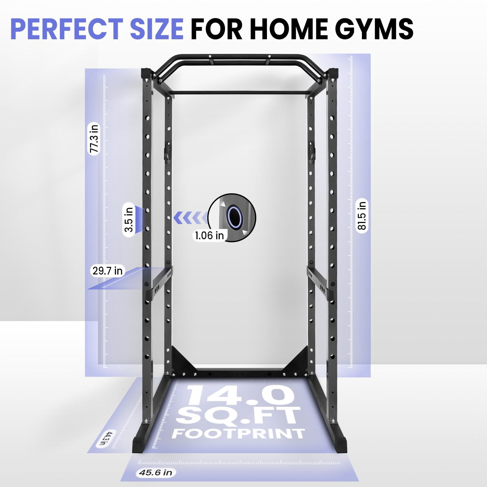 Thickened Steel Power Cage, Reinforced Workout Rack with 2"x2" Square Frame for Home Gym, Garage Workout, Personal Training Space