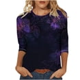 thumbnail image 1 of Wanfds Violet 2025 Nouveau Haut à Manches 3/4 pour Femmes Été Col Rond Manches Trois-Quarts S, 1 of 4