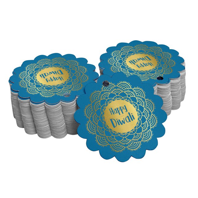 Inkdotpot 100 Pack Happy Diwali Favor Paper Tags Craft Real Gold Foil Hang Tags