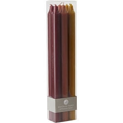 TAPERS AUTUMN HARVEST SIX TAPERS, EACH 12 INCHES LONG. COLORS ARE BORDEAUX, TERRA COTTA & CARAMEL. TAPERS ARE FRAGRANCE FREE, SMOKELESS & DRIPLESS AND BURN APPROX. 12 HRS By Tapers Autumn Harvest